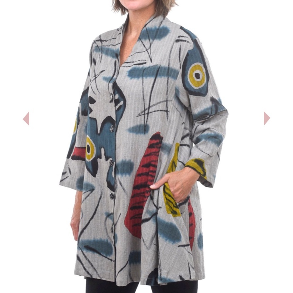 EUC Mao mam Abstract Roll Collar Trapeze Jacket
